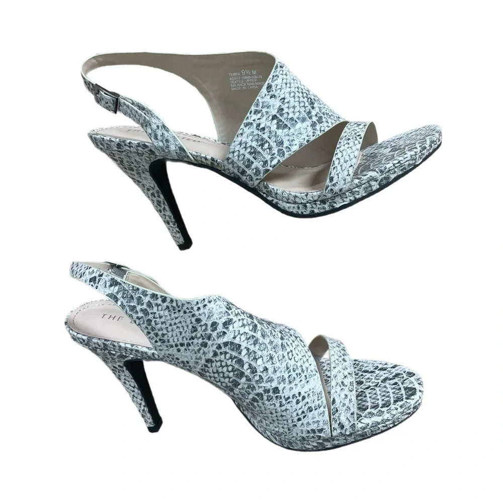 New Elegant The Limited Terra Grey Snakeskin Print Slingback Heels size 9.5